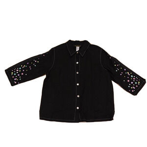 Bob Mackie Women's M Jacket Wearable‎ Art Black Multicolor Squares Linen Blend
